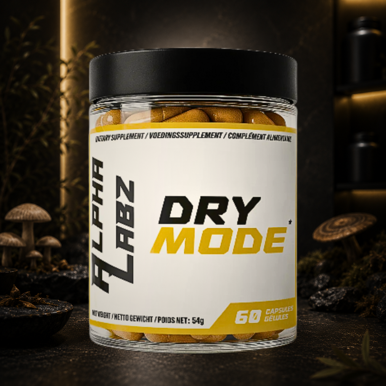 Dry Mode Alpha Labz associe pissenlit, thé de Java, ortie, aubier de tilleul et vitamine B6 pour favoriser le drainage naturel, réduire la rétention d'eau et accompagner les périodes de sèche.