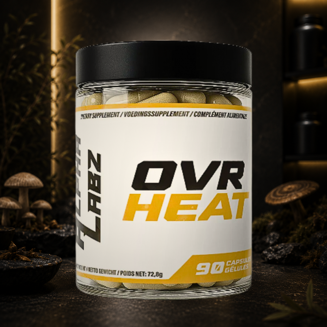 OVR-HEAT Alpha Labz est un brûleur de graisses premium sans caféine associant berbérine, Coleus forskohlii, Capsicum et extraits d'algues pour soutenir la thermogenèse, le métabolisme et la perte de masse grasse.