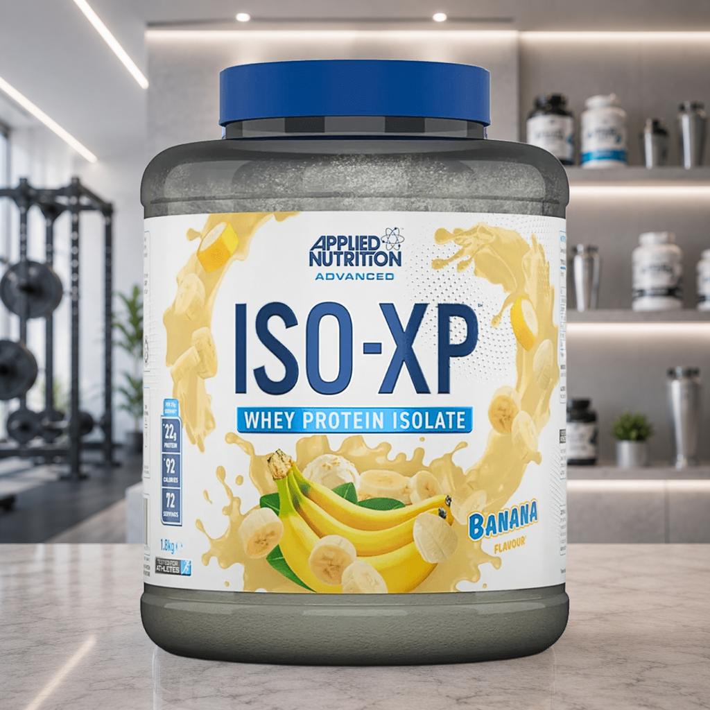 ISO-XP Applied Nutrition apporte jusqu'à 95 % de protéines issues d'un isolat de lactosérum de vaches européennes nourries à l'herbe, avec arômes naturels, très faible teneur en lactose et excellente digestibilité.