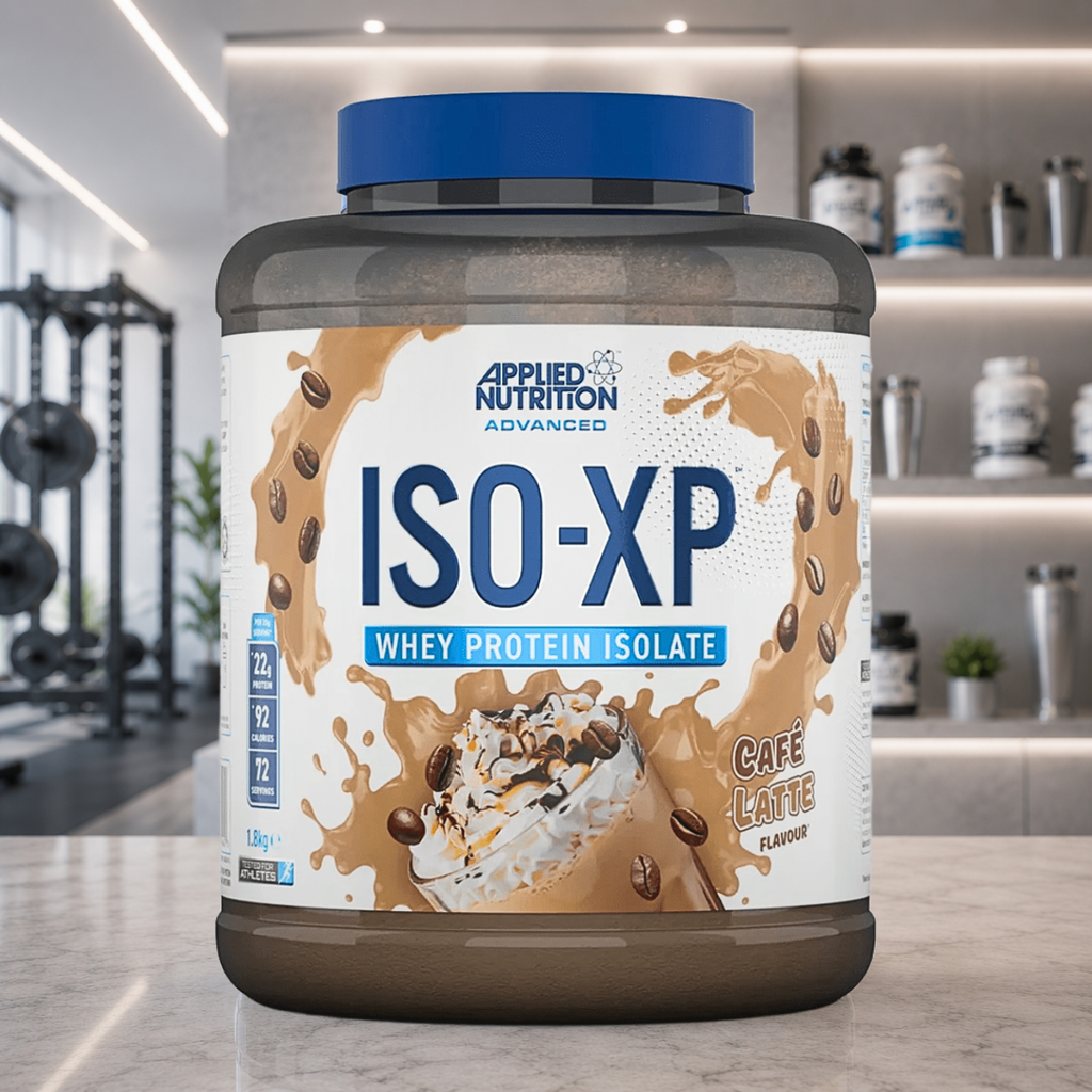 ISO-XP Applied Nutrition apporte jusqu'à 95 % de protéines issues d'un isolat de lactosérum de vaches européennes nourries à l'herbe, avec arômes naturels, très faible teneur en lactose et excellente digestibilité.