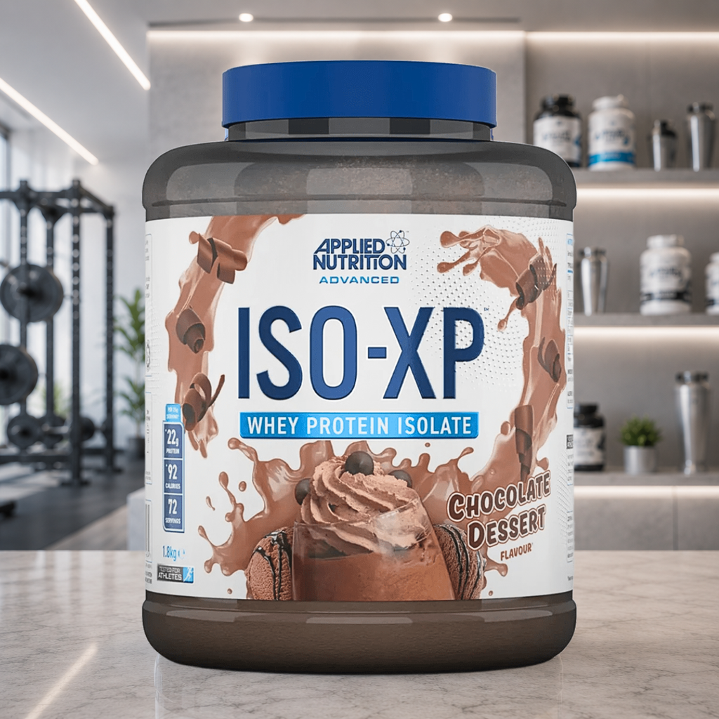 ISO-XP Applied Nutrition apporte jusqu'à 95 % de protéines issues d'un isolat de lactosérum de vaches européennes nourries à l'herbe, avec arômes naturels, très faible teneur en lactose et excellente digestibilité.