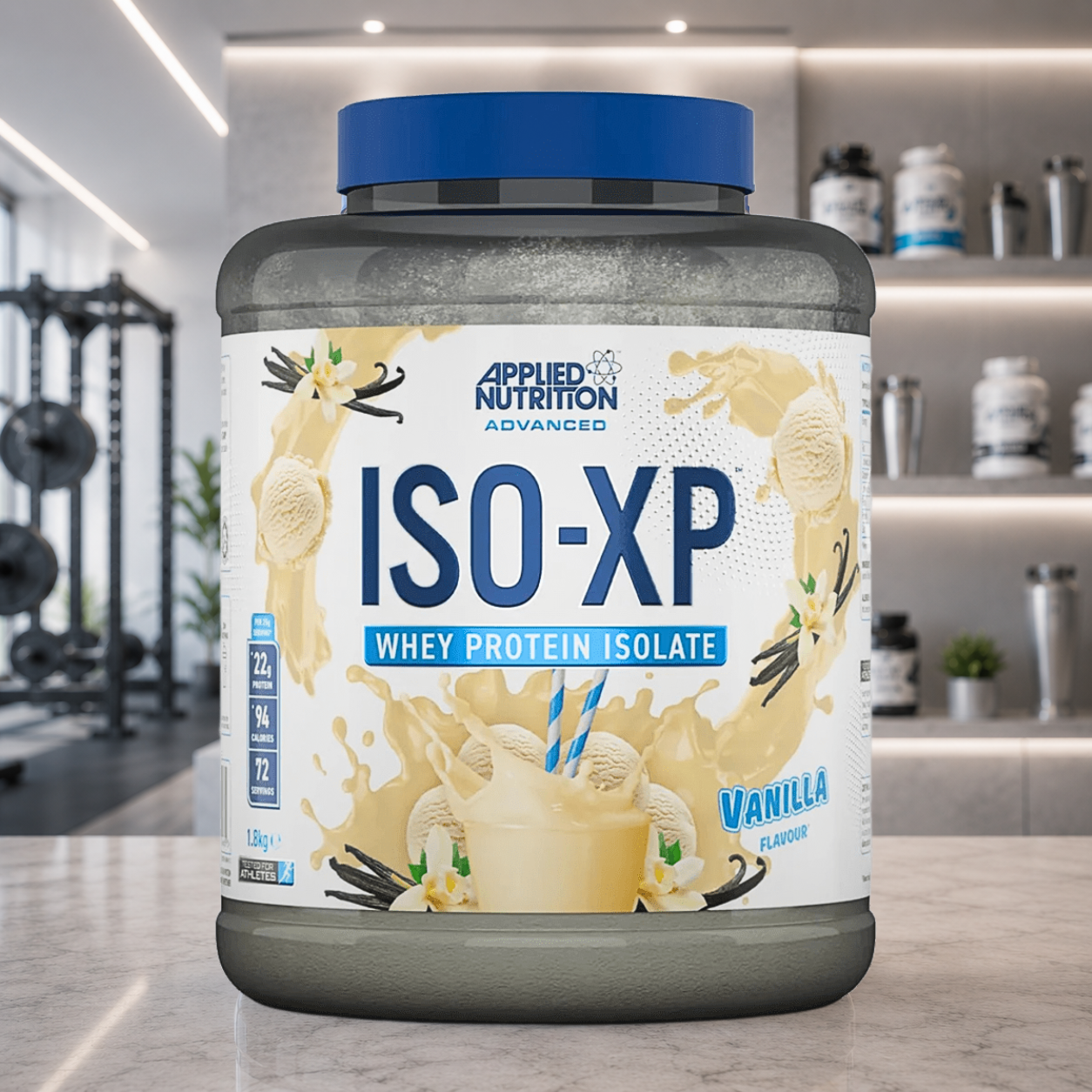 ISO-XP Applied Nutrition apporte jusqu'à 95 % de protéines issues d'un isolat de lactosérum de vaches européennes nourries à l'herbe, avec arômes naturels, très faible teneur en lactose et excellente digestibilité.