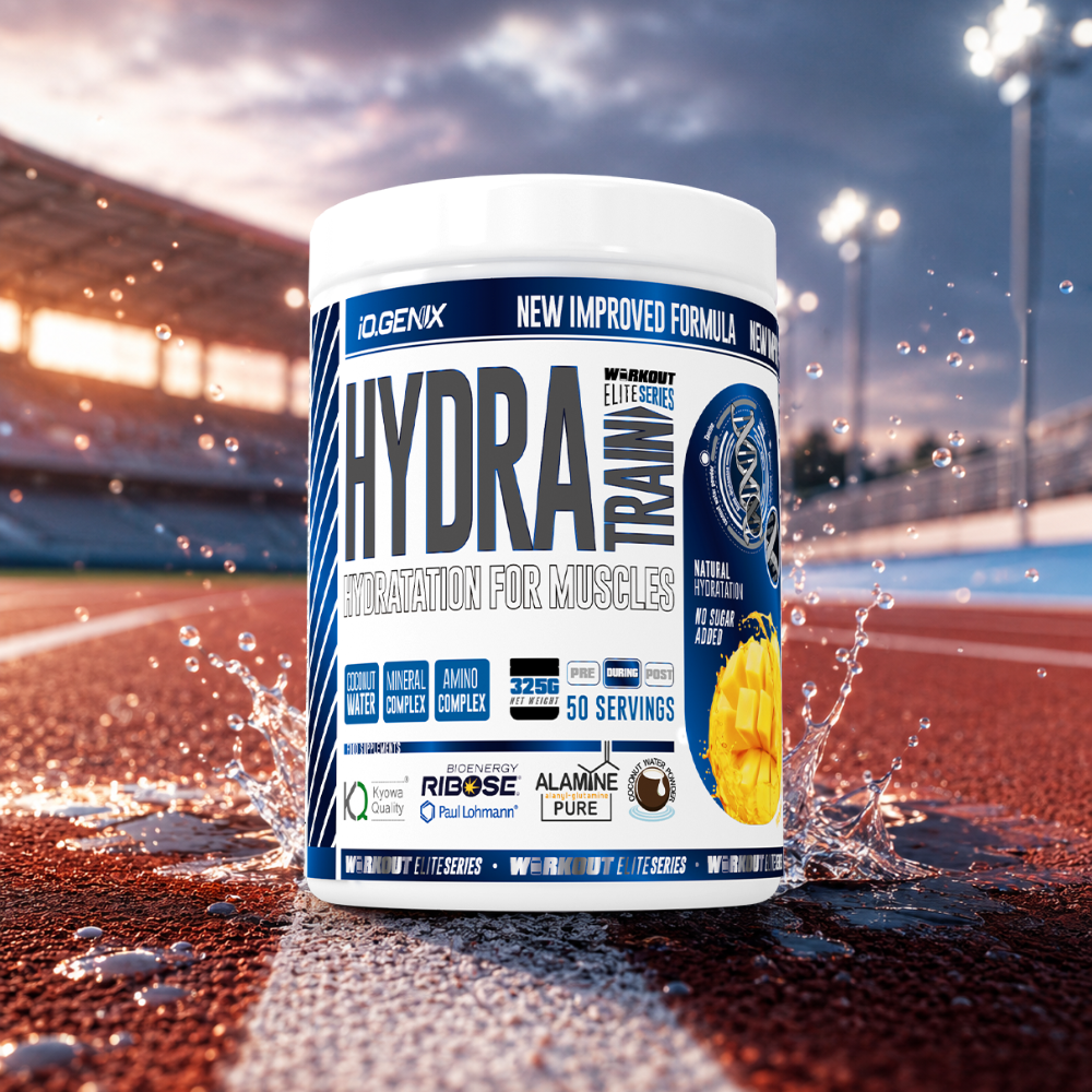 Boisson électrolyte avec eau de coco, taurine, D-ribose et alanil-glutamine. Soutient hydratation, récupération et performance sportive.