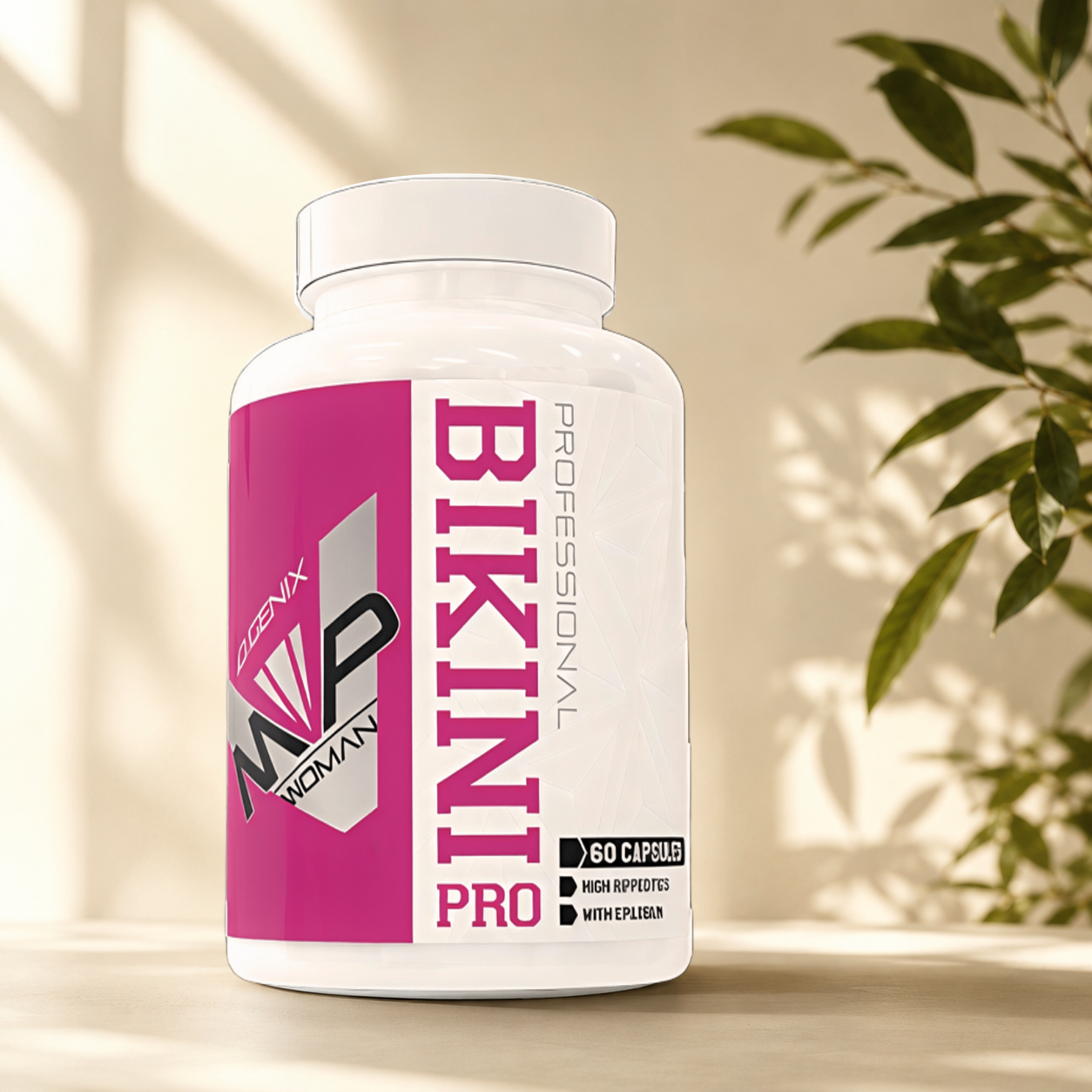 Bikini Pro IO.GENIX est une formule spécialement conçue pour les femmes, associant extraits végétaux, huile d'onagre et vitamine B12 afin d'accompagner la gestion du poids, la vitalité et le bien-être féminin.

