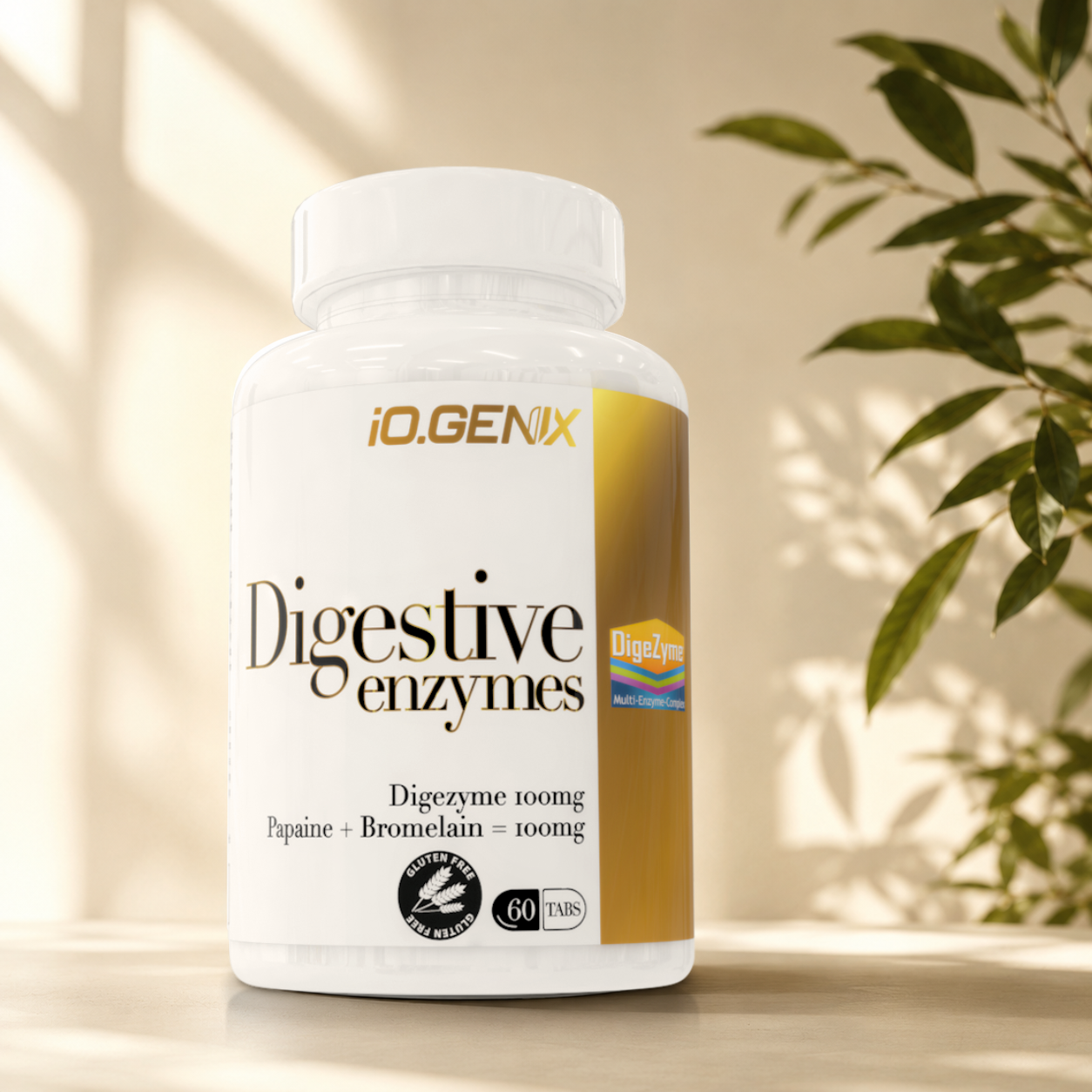 Digestive Enzymes associe DigeZyme®, bromélaïne et papaïne pour favoriser la digestion, améliorer l'assimilation des nutriments et soutenir le confort digestif lors des repas riches ou protéinés.
