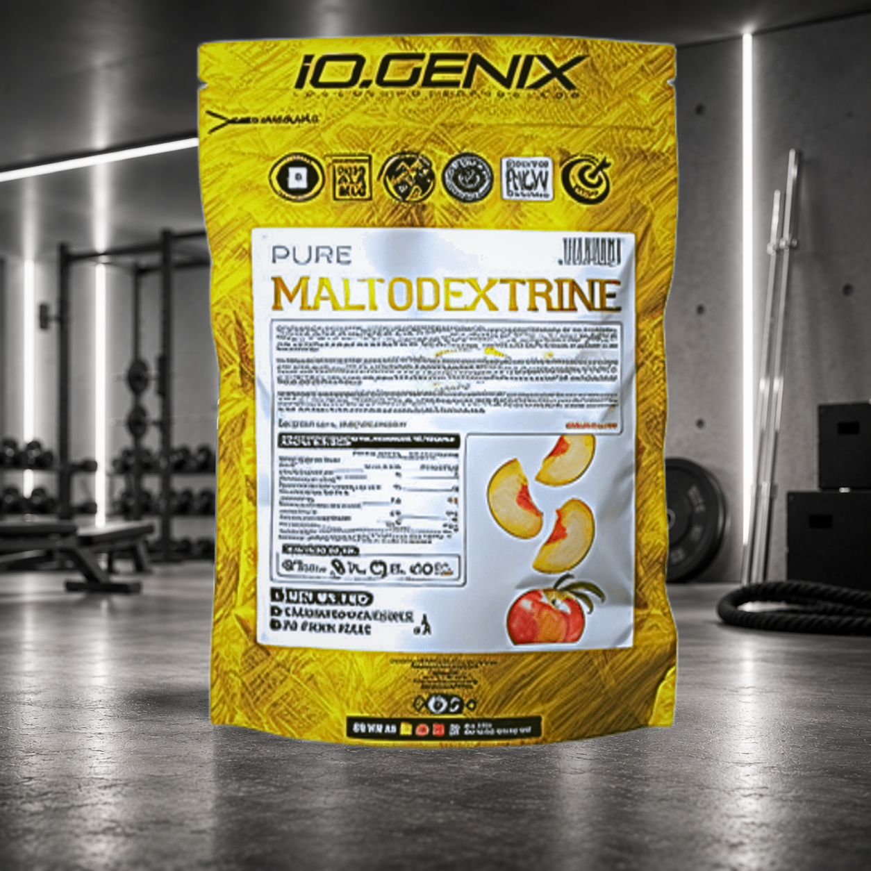 Maltodextrine IO.GENIX : glucides rapidement assimilables pour soutenir l’énergie, maintenir les performances et favoriser la recharge du glycogène en musculation, CrossFit, Hyrox et endurance.