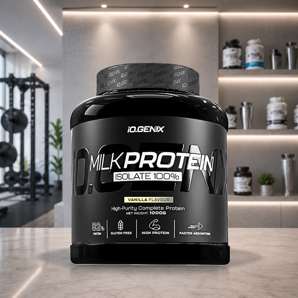 Milk Protein 100% Isolate iO.GENIX associe 80 % de caséine et 20 % de whey pour une récupération prolongée et une meilleure satiété en période de sèche.