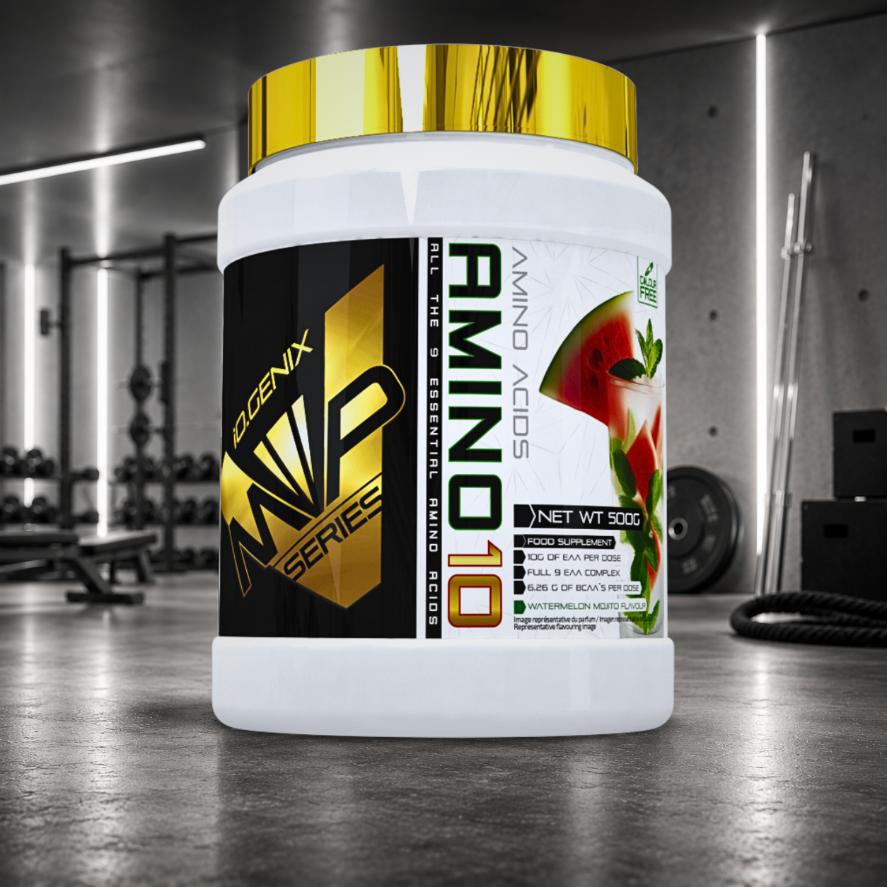 Amino 10 IO.GENIX : 10 g d'EAA et 6,26 g de BCAA par portion pour favoriser la récupération, soutenir la masse musculaire et optimiser les performances sportives.