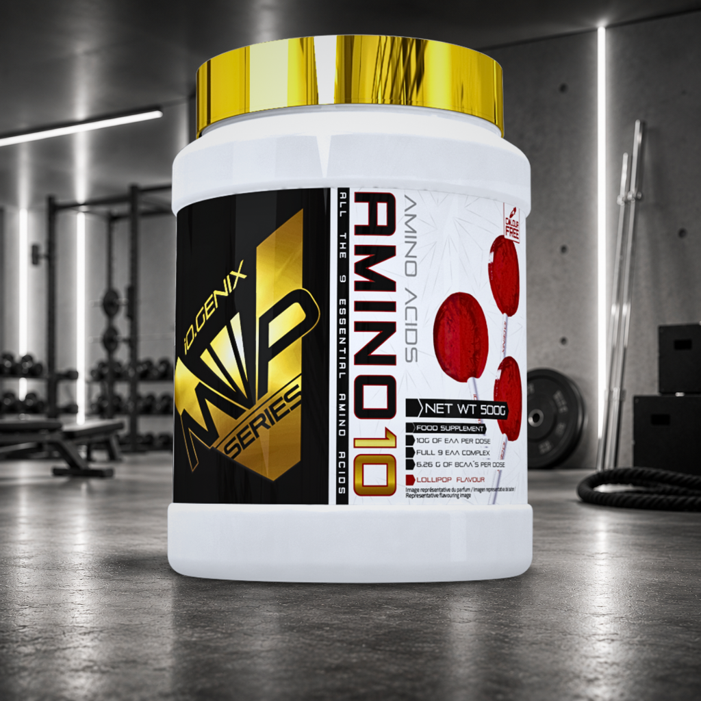 Amino 10 IO.GENIX : 10 g d'EAA et 6,26 g de BCAA par portion pour favoriser la récupération, soutenir la masse musculaire et optimiser les performances sportives.