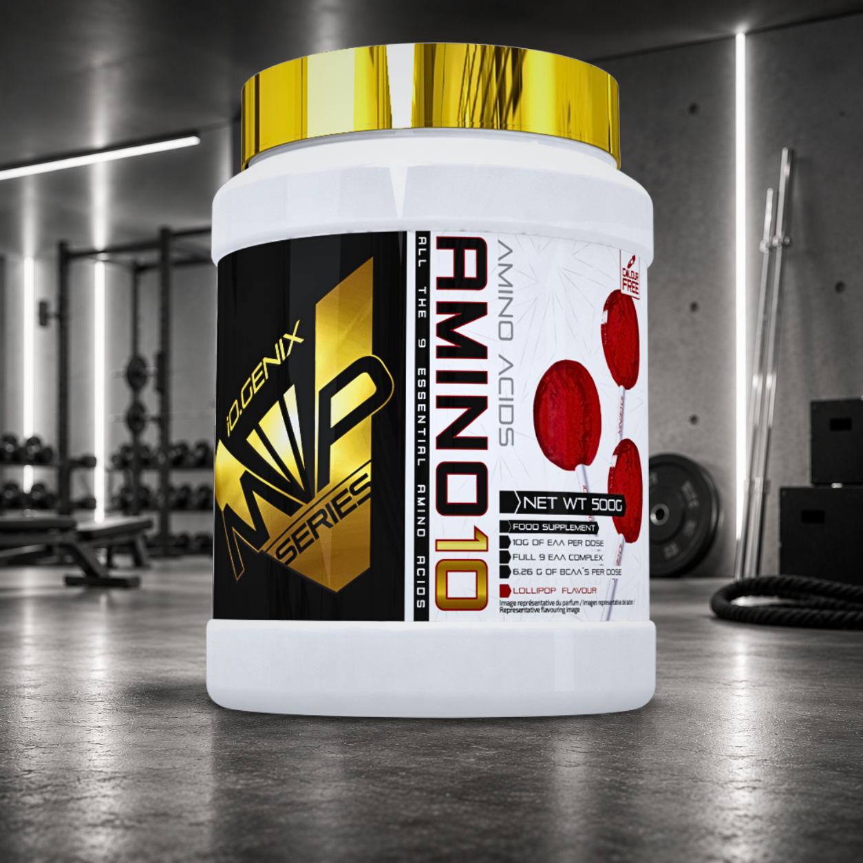 Amino 10 IO.GENIX : 10 g d'EAA et 6,26 g de BCAA par portion pour favoriser la récupération, soutenir la masse musculaire et optimiser les performances sportives.