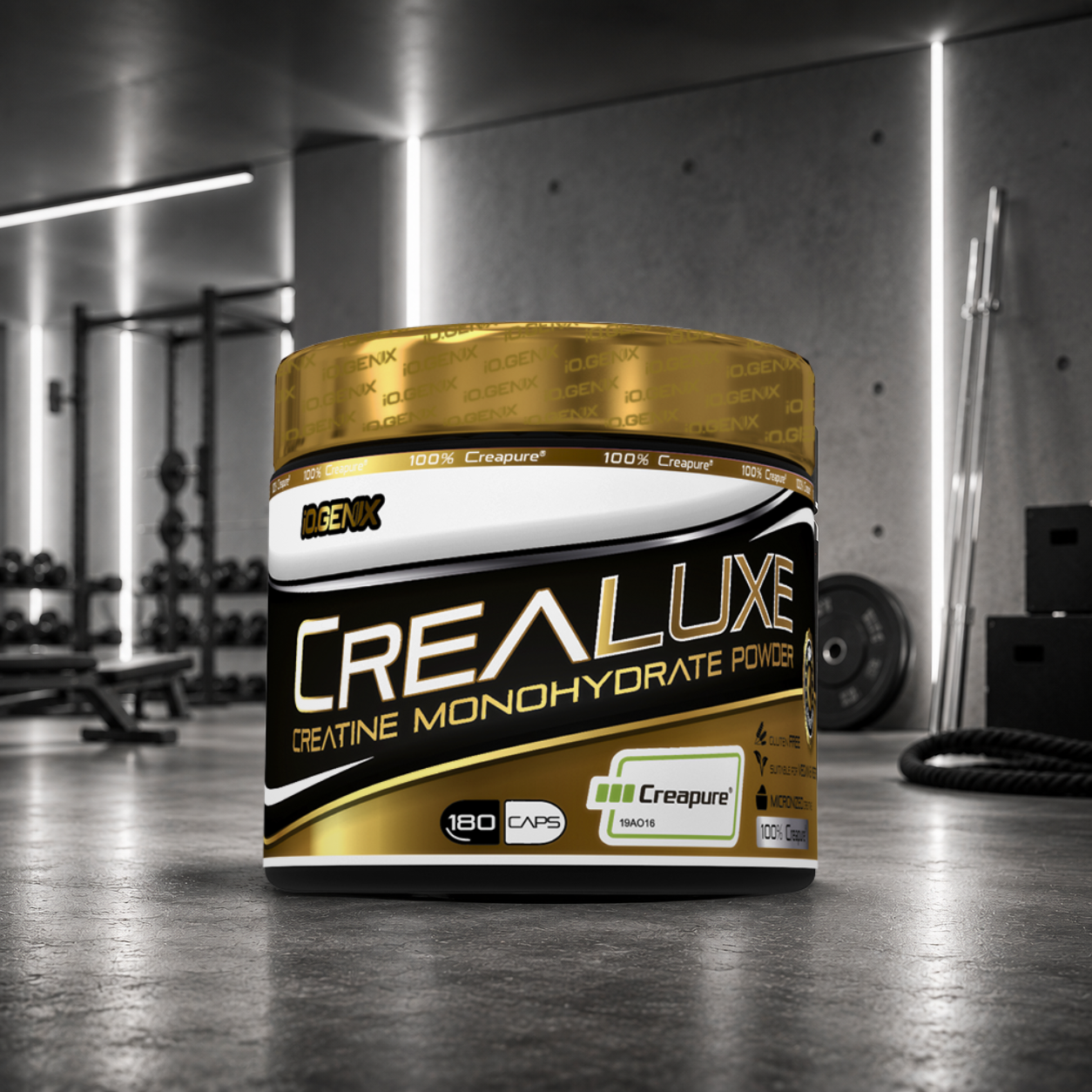 CreaLuxe IO.GENIX en gélules apporte de la créatine monohydrate Creapure® pour améliorer la force, la puissance, la récupération et soutenir le métabolisme énergétique dans un format pratique.