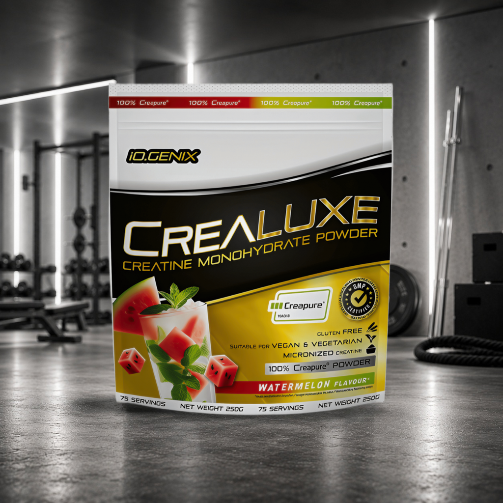 CreaLuxe IO.GENIX associe la créatine monohydrate Creapure® à une pureté premium, une excellente solubilité et de délicieuses saveurs pour améliorer la force, la puissance, la récupération et les performances.