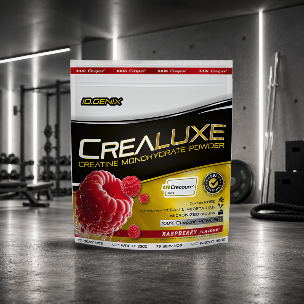 CreaLuxe IO.GENIX associe la créatine monohydrate Creapure® à une pureté premium, une excellente solubilité et de délicieuses saveurs pour améliorer la force, la puissance, la récupération et les performances.