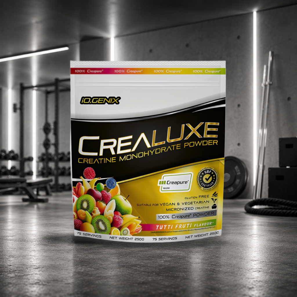 CreaLuxe IO.GENIX associe la créatine monohydrate Creapure® à une pureté premium, une excellente solubilité et de délicieuses saveurs pour améliorer la force, la puissance, la récupération et les performances.