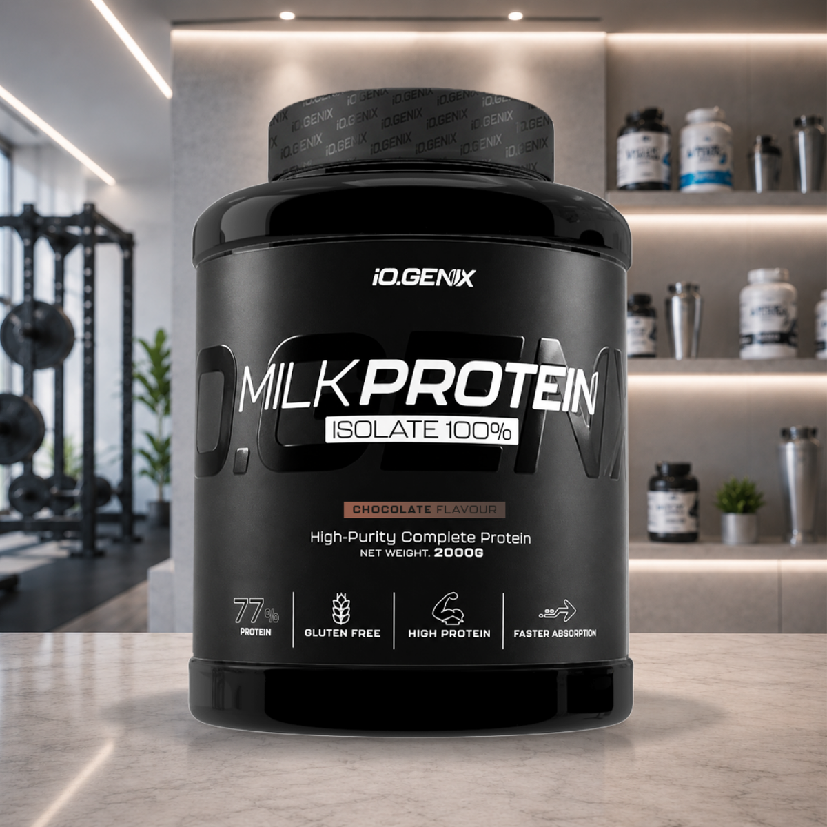 Milk Protein 100% Isolate iO.GENIX associe 80 % de caséine et 20 % de whey pour une récupération prolongée et une meilleure satiété en période de sèche.
