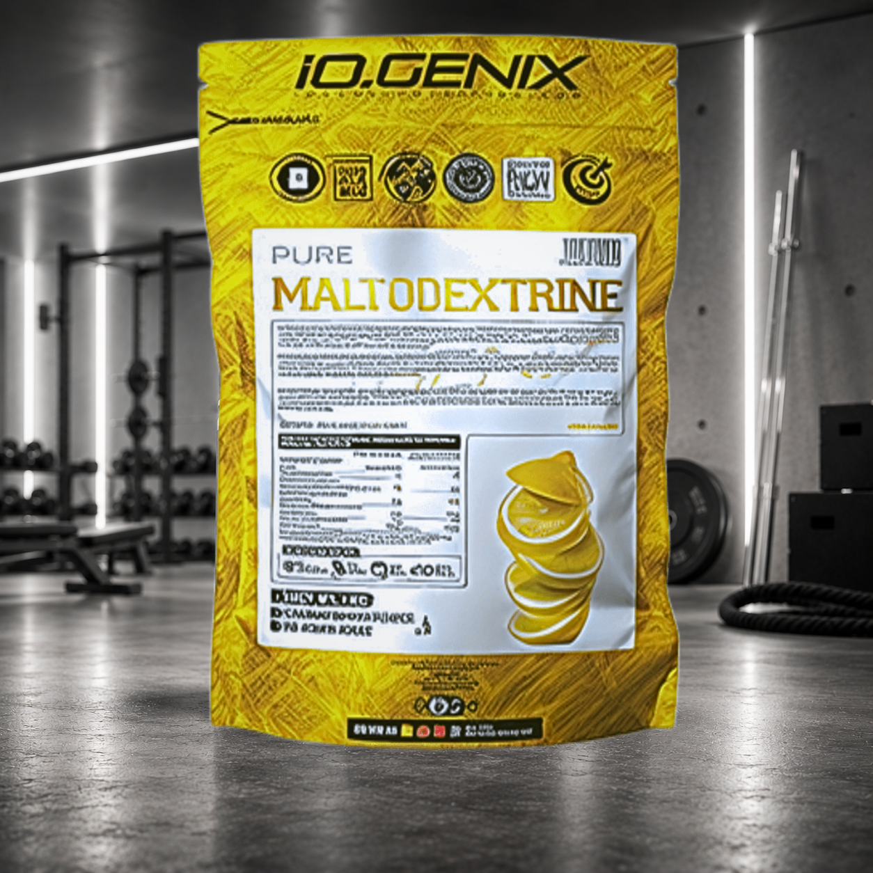 Maltodextrine IO.GENIX : glucides rapidement assimilables pour soutenir l’énergie, maintenir les performances et favoriser la recharge du glycogène en musculation, CrossFit, Hyrox et endurance.