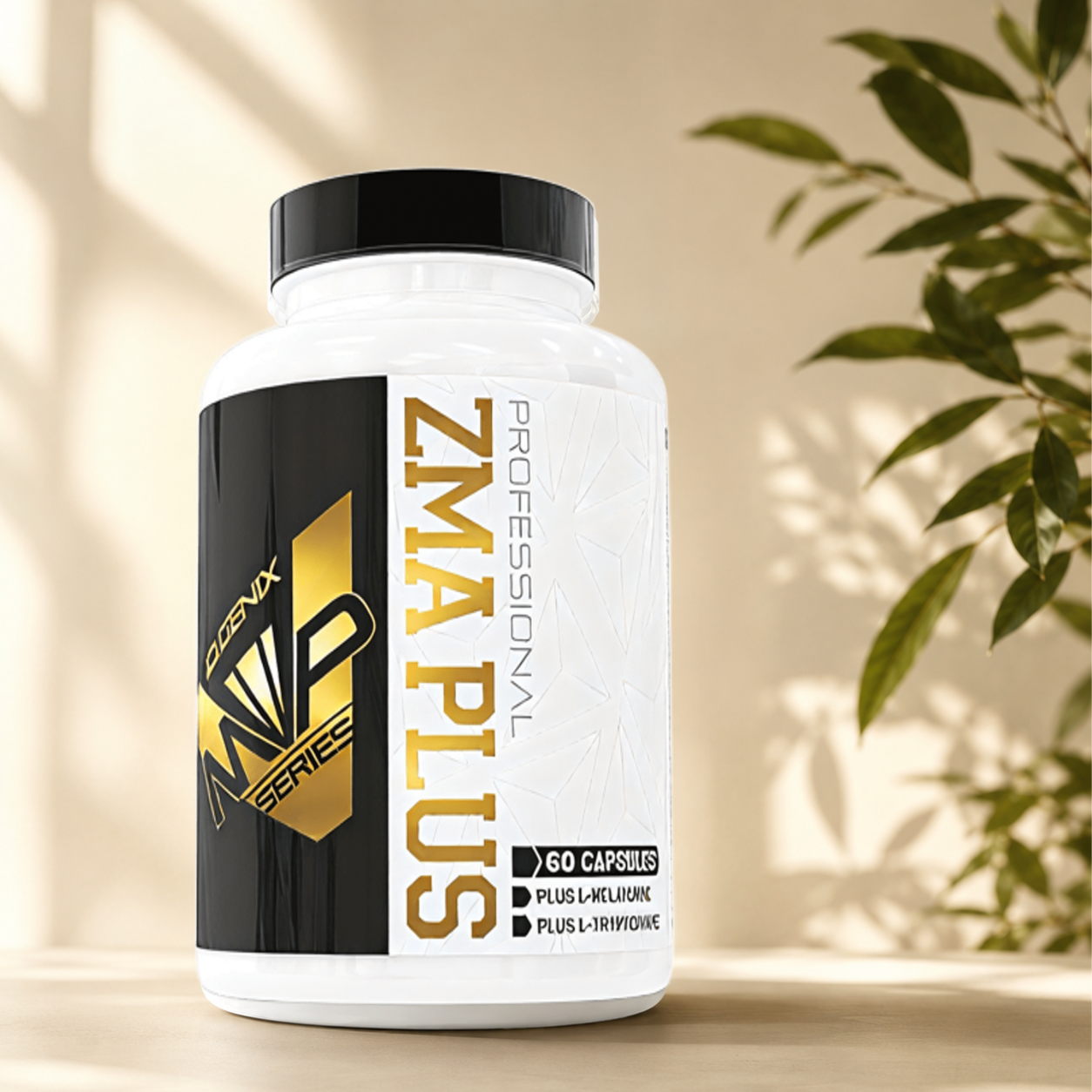 ZMA+ avec zinc, magnésium, vitamine B6, mélatonine et L-tryptophane. Soutient sommeil, récupération, énergie et équilibre hormonal.
