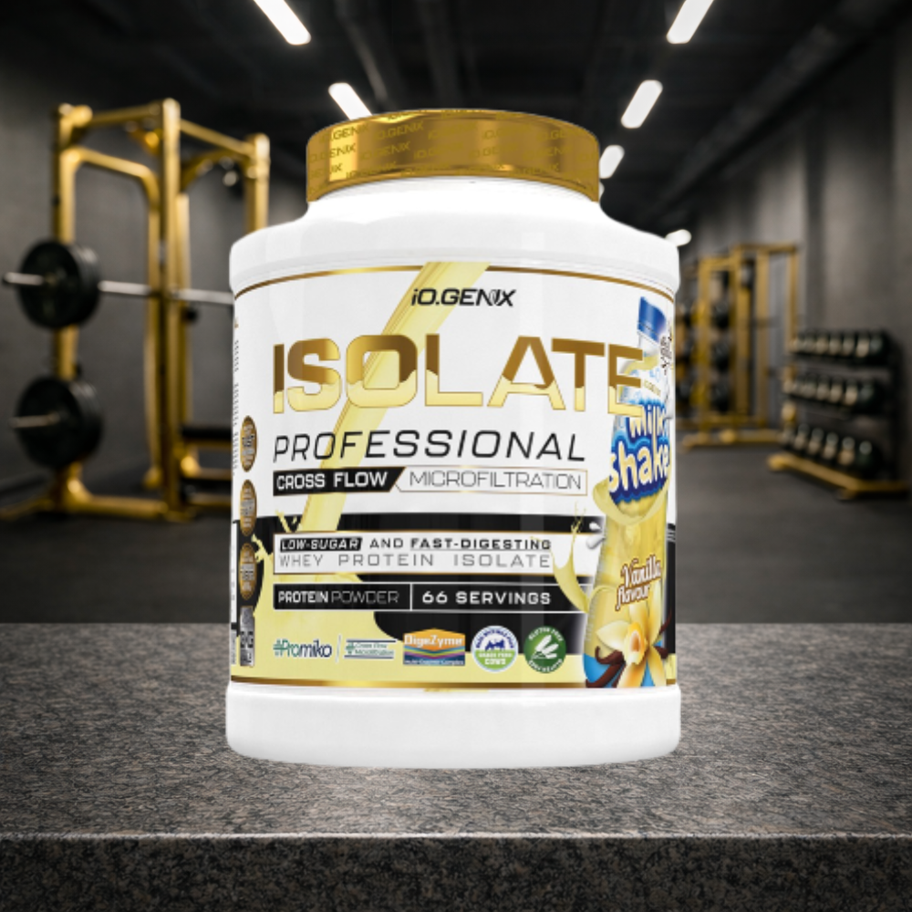Professional Isolate IO.GENIX est un isolat de whey CFM premium issu de la matière première ISOLAC®. Riche en protéines (jusqu’à 91 %), faible en sucres et graisses, il offre une digestion rapide et un apport optimal en BCAA pour soutenir récupération, performance et développement musculaire.