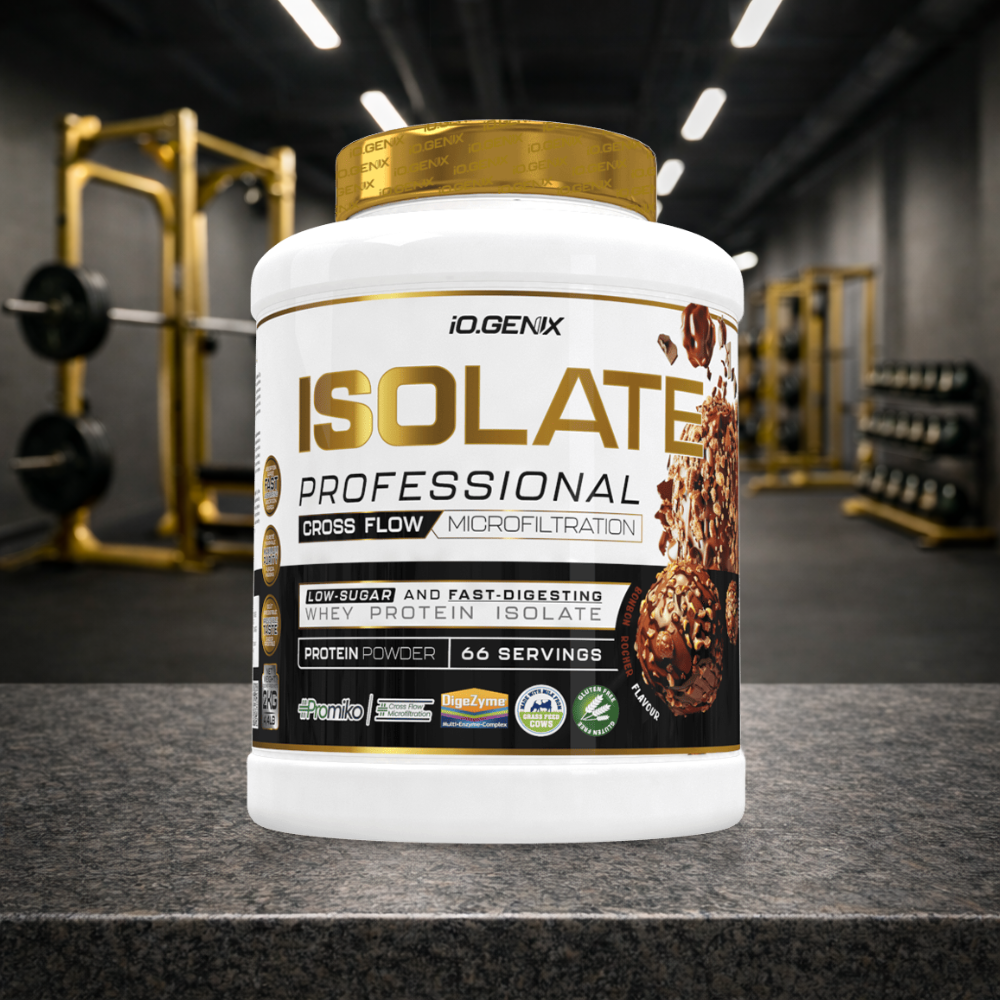 Professional Isolate IO.GENIX est un isolat de whey CFM premium issu de la matière première ISOLAC®. Riche en protéines (jusqu’à 91 %), faible en sucres et graisses, il offre une digestion rapide et un apport optimal en BCAA pour soutenir récupération, performance et développement musculaire.