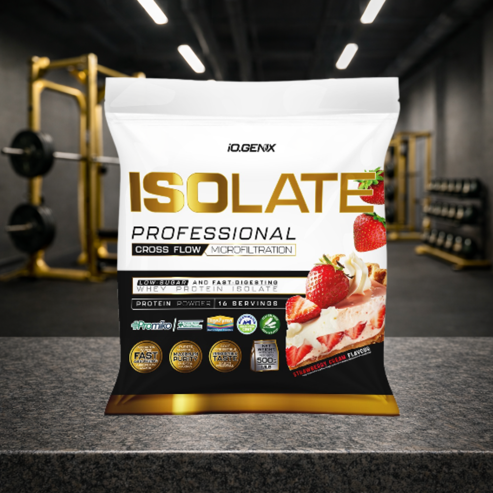 Professional Isolate IO.GENIX est un isolat de whey CFM premium issu de la matière première ISOLAC®. Riche en protéines (jusqu’à 91 %), faible en sucres et graisses, il offre une digestion rapide et un apport optimal en BCAA pour soutenir récupération, performance et développement musculaire.