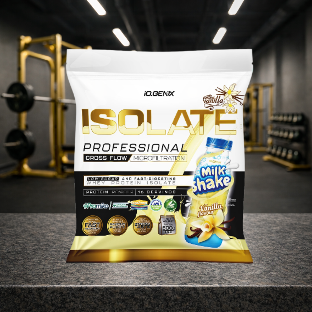 Professional Isolate IO.GENIX est un isolat de whey CFM premium issu de la matière première ISOLAC®. Riche en protéines (jusqu’à 91 %), faible en sucres et graisses, il offre une digestion rapide et un apport optimal en BCAA pour soutenir récupération, performance et développement musculaire.