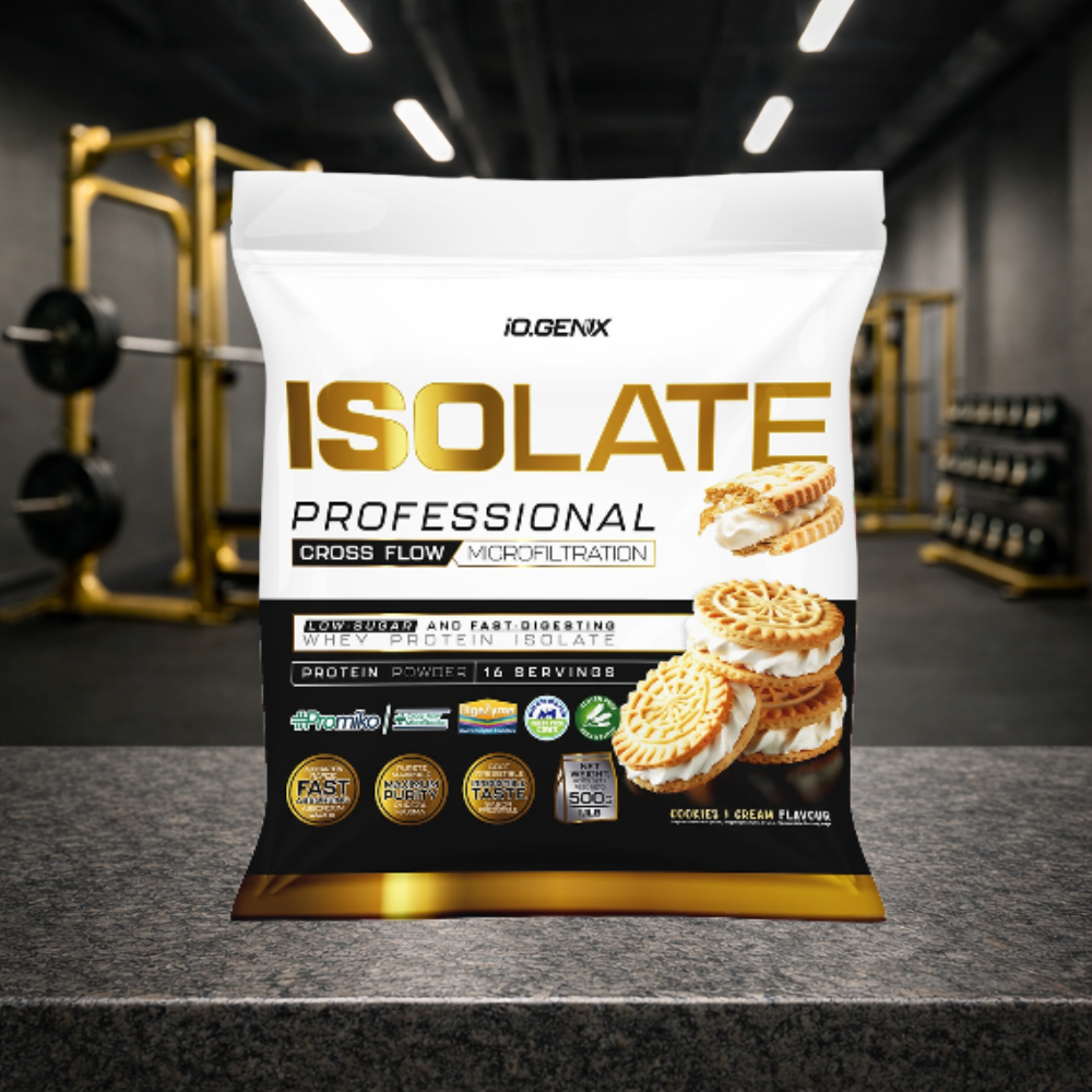 Professional Isolate IO.GENIX est un isolat de whey CFM premium issu de la matière première ISOLAC®. Riche en protéines (jusqu’à 91 %), faible en sucres et graisses, il offre une digestion rapide et un apport optimal en BCAA pour soutenir récupération, performance et développement musculaire.