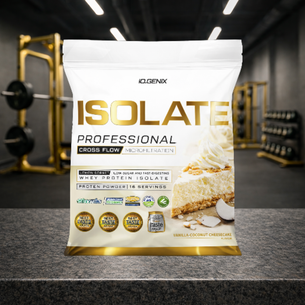 Professional Isolate IO.GENIX est un isolat de whey CFM premium issu de la matière première ISOLAC®. Riche en protéines (jusqu’à 91 %), faible en sucres et graisses, il offre une digestion rapide et un apport optimal en BCAA pour soutenir récupération, performance et développement musculaire.