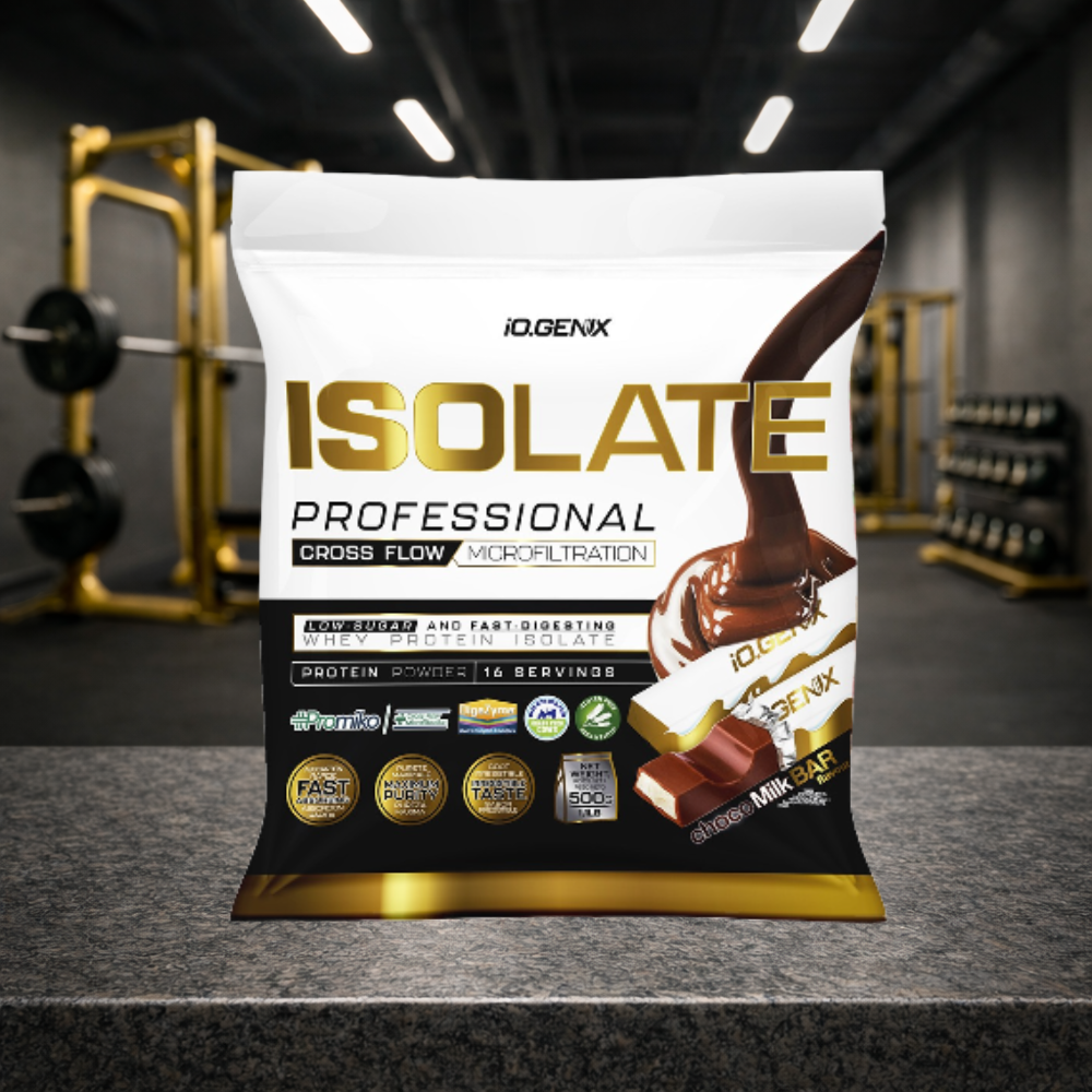 Professional Isolate IO.GENIX est un isolat de whey CFM premium issu de la matière première ISOLAC®. Riche en protéines (jusqu’à 91 %), faible en sucres et graisses, il offre une digestion rapide et un apport optimal en BCAA pour soutenir récupération, performance et développement musculaire.