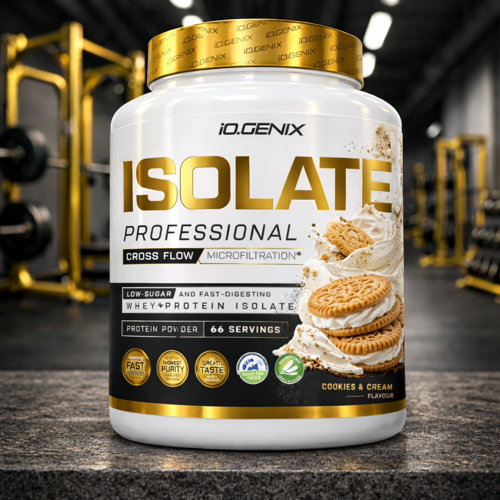 Professional Isolate IO.GENIX est un isolat de whey CFM premium issu de la matière première ISOLAC®. Riche en protéines (jusqu’à 91 %), faible en sucres et graisses, il offre une digestion rapide et un apport optimal en BCAA pour soutenir récupération, performance et développement musculaire.