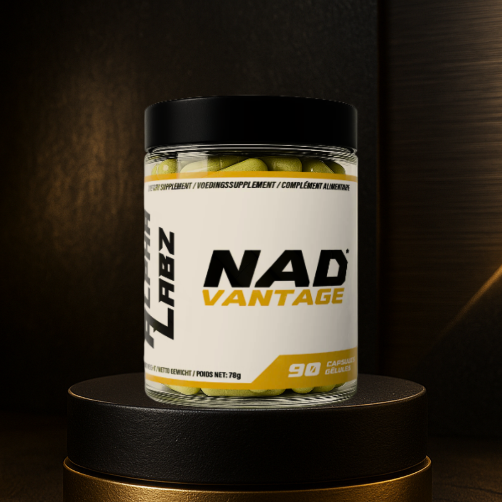 NADVANTAGE Alpha Labz : formule avancée NAD+, resvératrol, CoQ10 et quercétine pour soutenir l’énergie cellulaire, la vitalité et la protection antioxydante. Idéal dans une approche bien-être et longévité.