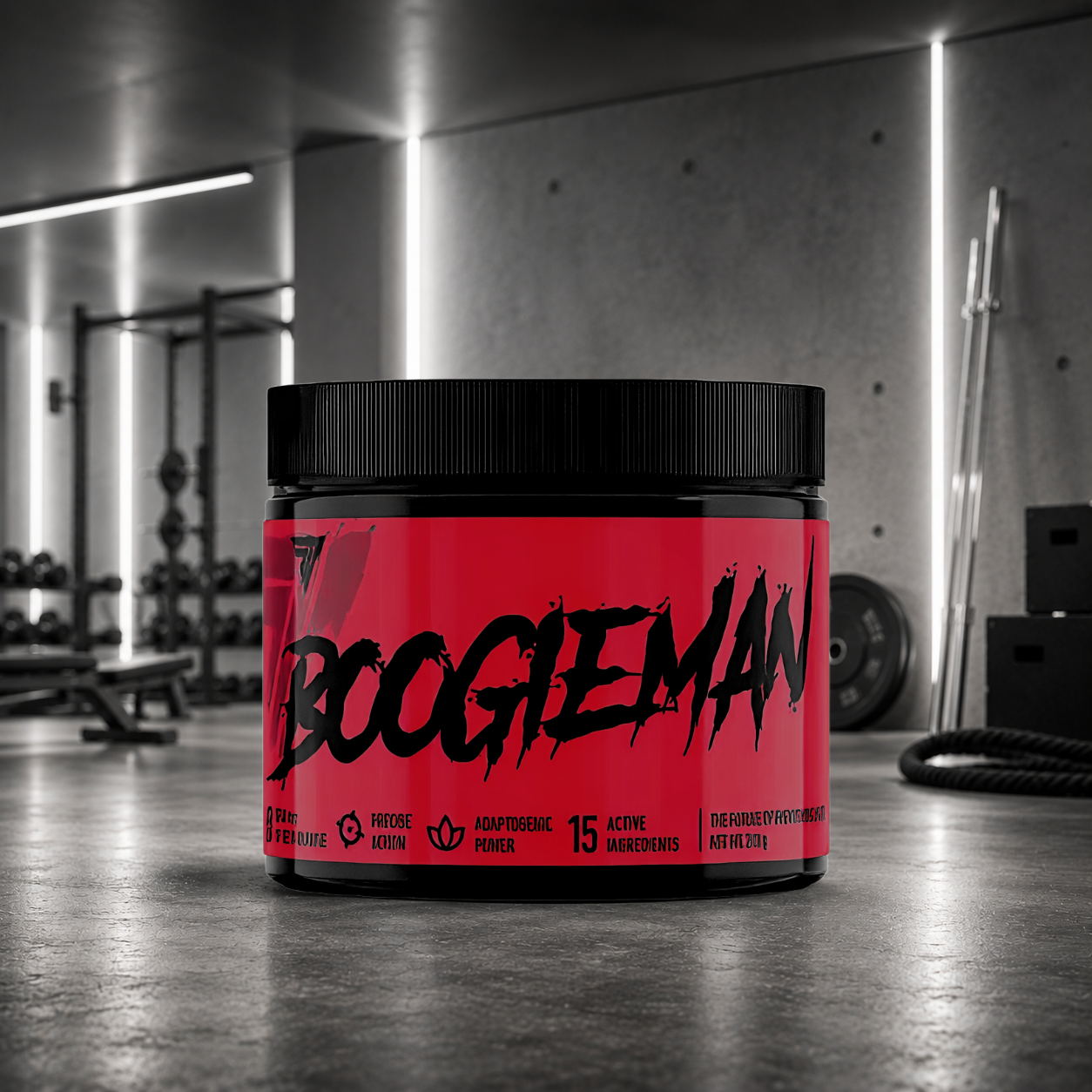 Boogieman Trec Nutrition associe citrulline, bêta-alanine, caféine, L-théanine et tyrosine pour améliorer l'énergie, le focus, la congestion musculaire et les performances en musculation, CrossFit et Hyrox.
