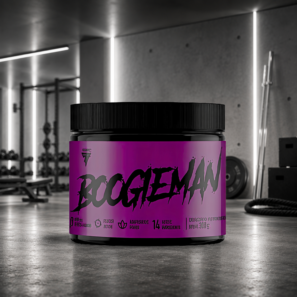Boogieman Trec Nutrition associe citrulline, bêta-alanine, caféine, L-théanine et tyrosine pour améliorer l'énergie, le focus, la congestion musculaire et les performances en musculation, CrossFit et Hyrox.
