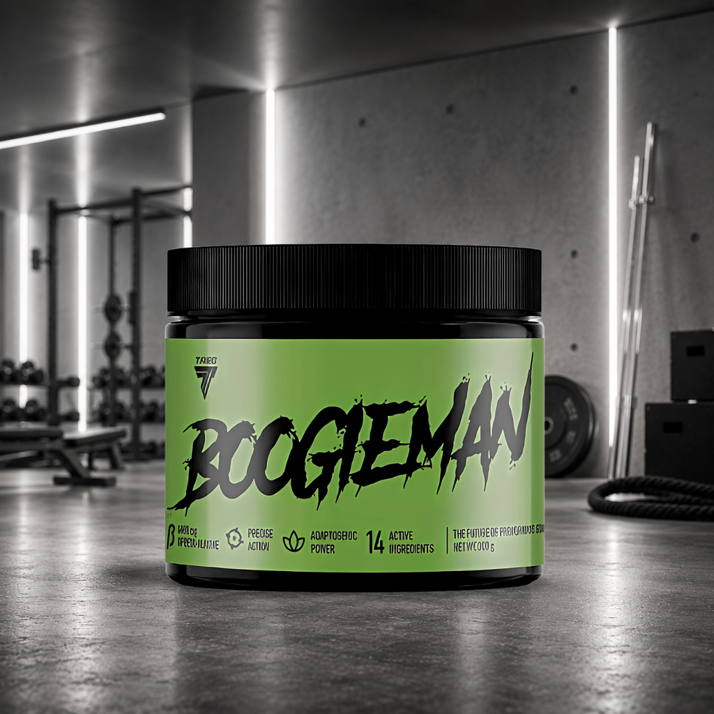 Boogieman Trec Nutrition associe citrulline, bêta-alanine, caféine, L-théanine et tyrosine pour améliorer l'énergie, le focus, la congestion musculaire et les performances en musculation, CrossFit et Hyrox.
