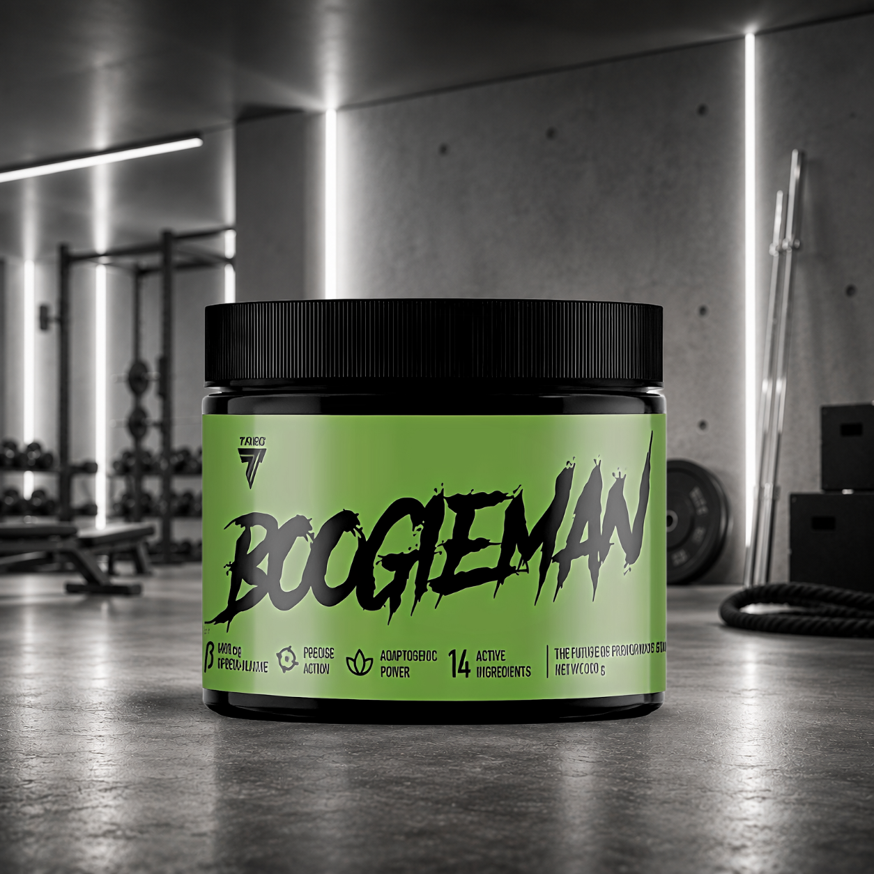 Boogieman Trec Nutrition associe citrulline, bêta-alanine, caféine, L-théanine et tyrosine pour améliorer l'énergie, le focus, la congestion musculaire et les performances en musculation, CrossFit et Hyrox.

