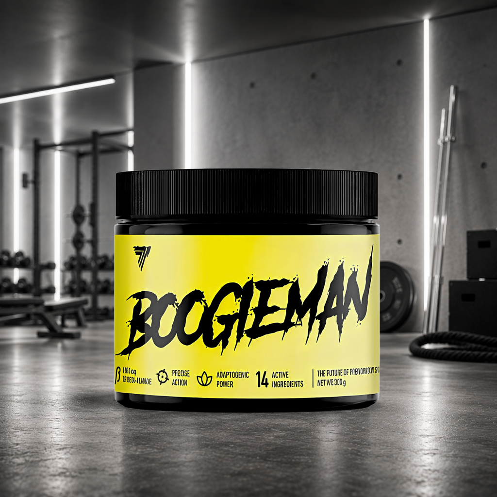 Boogieman Trec Nutrition associe citrulline, bêta-alanine, caféine, L-théanine et tyrosine pour améliorer l'énergie, le focus, la congestion musculaire et les performances en musculation, CrossFit et Hyrox.
