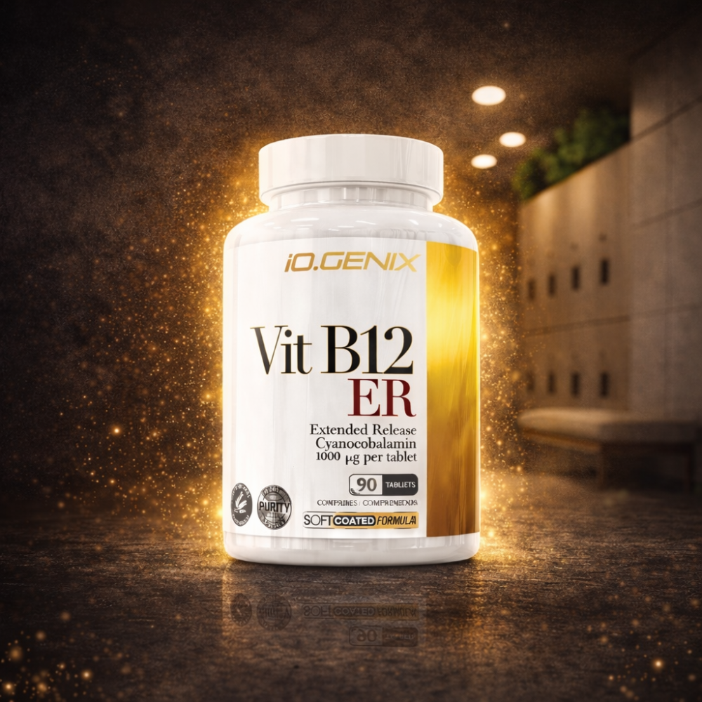 Vitamine B12 1000 µg à libération prolongée pour végétariens et sportifs. Soutient énergie, système nerveux et réduit la fatigue au quotidien.