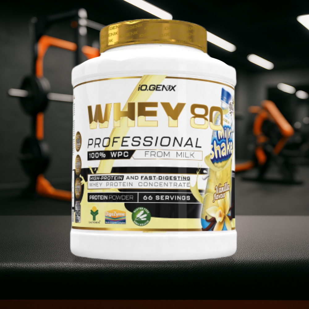 Whey 80 Professional IO.GENIX est une whey concentrée de qualité Lactomin® avec 82 % de protéines. Riche en BCAA et enzymes digestives, elle favorise la prise de masse, la récupération et la performance, tout en offrant une excellente assimilation pour les sportifs exigeants.