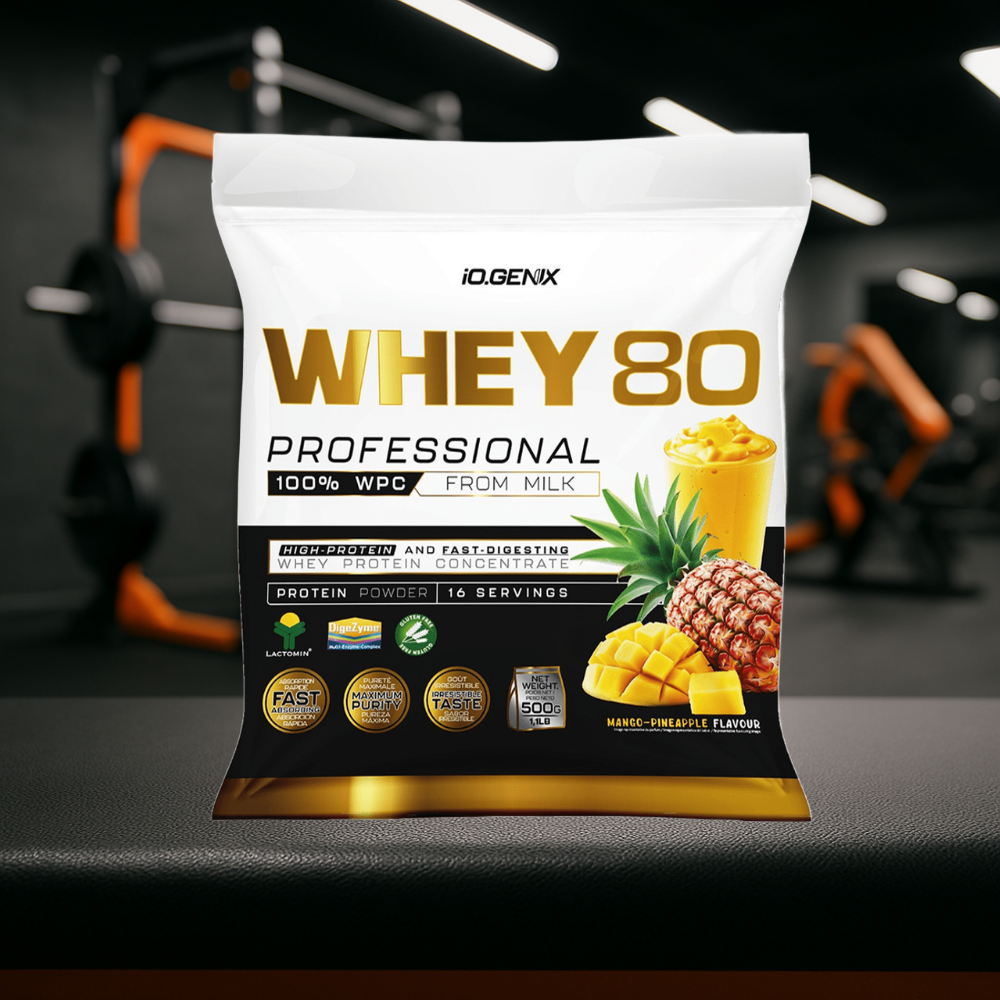 Whey 80 Professional IO.GENIX est une whey concentrée de qualité Lactomin® avec 82 % de protéines. Riche en BCAA et enzymes digestives, elle favorise la prise de masse, la récupération et la performance, tout en offrant une excellente assimilation pour les sportifs exigeants.