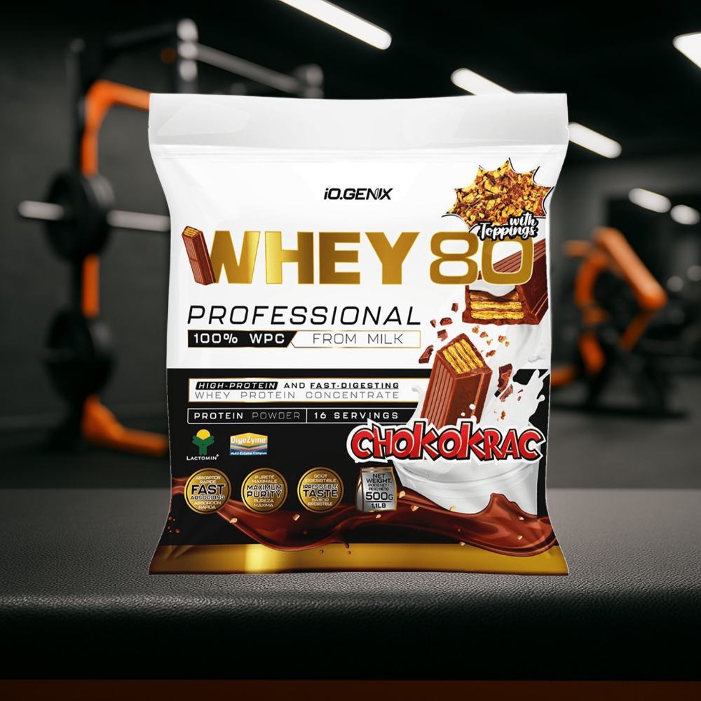 Whey 80 Professional IO.GENIX est une whey concentrée de qualité Lactomin® avec 82 % de protéines. Riche en BCAA et enzymes digestives, elle favorise la prise de masse, la récupération et la performance, tout en offrant une excellente assimilation pour les sportifs exigeants.