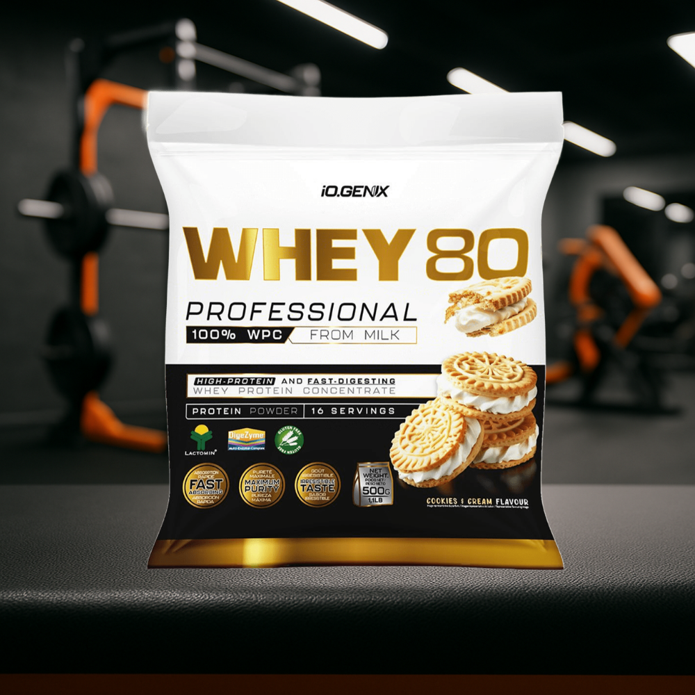 Whey 80 Professional IO.GENIX est une whey concentrée de qualité Lactomin® avec 82 % de protéines. Riche en BCAA et enzymes digestives, elle favorise la prise de masse, la récupération et la performance, tout en offrant une excellente assimilation pour les sportifs exigeants.