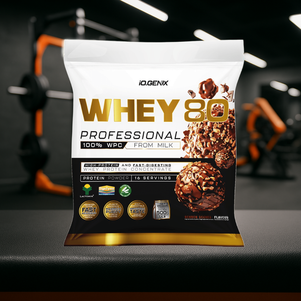 Whey 80 Professional IO.GENIX est une whey concentrée de qualité Lactomin® avec 82 % de protéines. Riche en BCAA et enzymes digestives, elle favorise la prise de masse, la récupération et la performance, tout en offrant une excellente assimilation pour les sportifs exigeants.