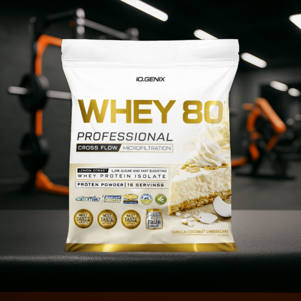 Whey 80 Professional IO.GENIX est une whey concentrée de qualité Lactomin® avec 82 % de protéines. Riche en BCAA et enzymes digestives, elle favorise la prise de masse, la récupération et la performance, tout en offrant une excellente assimilation pour les sportifs exigeants.